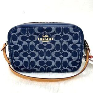 Coach Jamie Camera Bag In Signature Denim & Leather With Cherry Charm